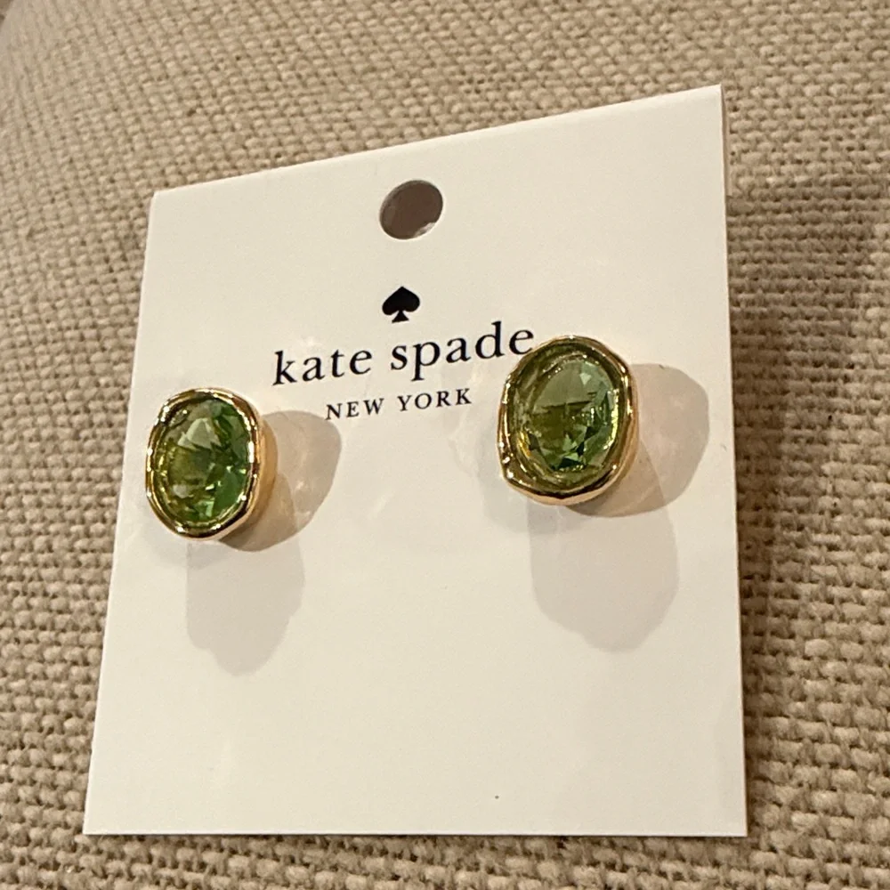 kate spade Light Green/Gold High Shine Studs/NWT - Picture 6 of 9